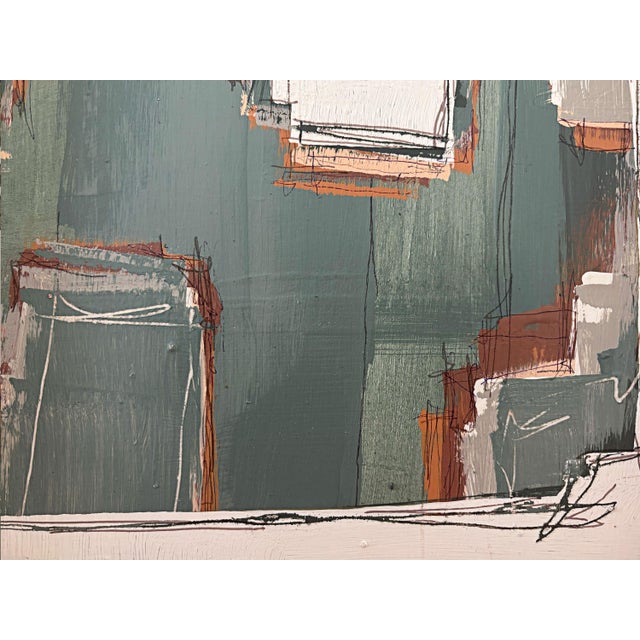 “Cabin Fern" Green Abstract Art in Antique Frame, Transitional Living Room Art by JTS For Sale - Image 9 of 11