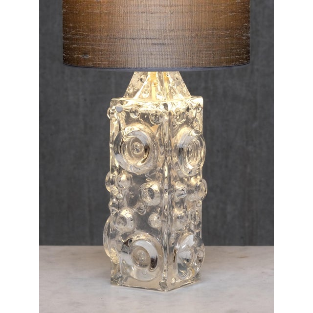 Bubble Glass Table Lamp with Silk Shade by Josef Schott for Smålandshyttan, Sweden, 1960s For Sale - Image 6 of 13