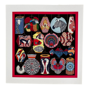 1990s Vintage Authentic Original Hermès Art Advertisement Lithograph of Animals on Scarf