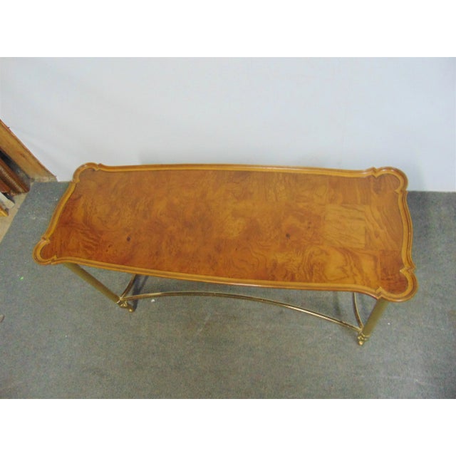 Brass Regency Style Burl & Brass Console Table For Sale - Image 8 of 9