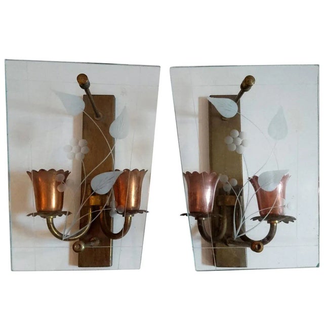1950s Mid-Century Italian Glass and Copper Wall Sconces, Set of 2 For Sale - Image 5 of 5