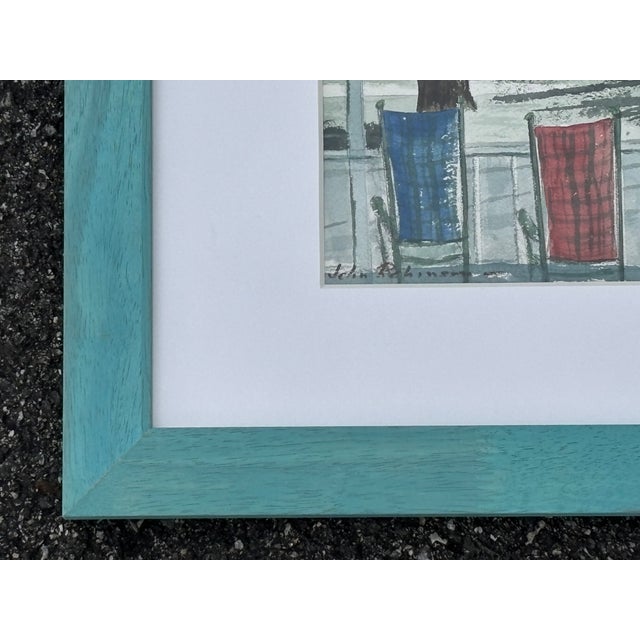 Mid-Century Modern Coastal Rocking Chairs - Early 20th C. Original Watercolor on Paper For Sale - Image 3 of 11