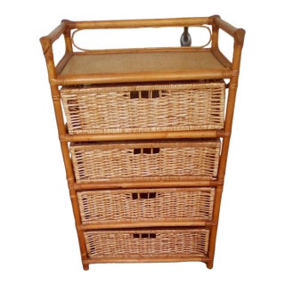 1980s Natural Rattan Wicker Chest of 4 Drawer Hand Made Entry Way Organizer Rack For Sale