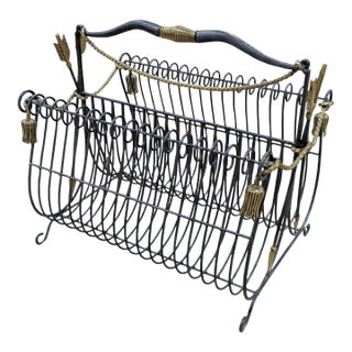 Vintage Maitland Smith Regency Iron & Brass Archer's Magazine Rack For Sale