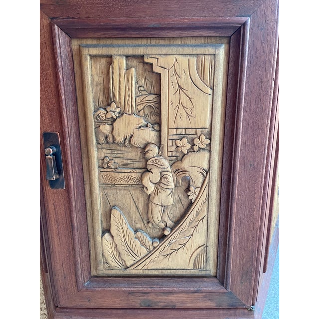 Chinese Carved Hexagonal End Table Cabinet With Glass Top For Sale - Image 9 of 9