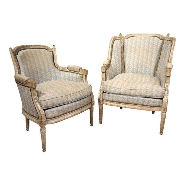 Rare Pair of Period French Louis XVI His and Hers Bergère Armchairs, Circa 1780 For Sale