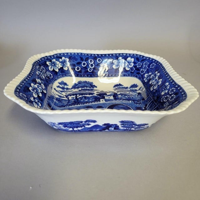 English Antique Spode Copeland Tower Blue & White Square Bowl, 9.5" For Sale - Image 3 of 5
