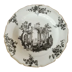 18th C Worchester Black Transfer Plate Classical Landscape