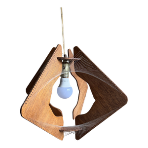 Vintage Mid-Century Wood Hanging Swag Light • Paul Secon Style • MCM 1960s Hanging Lamp • Wooden Triangular Shade • Retro Decor Lighting