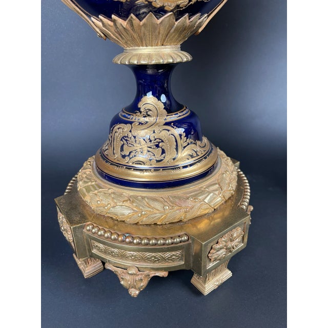 19th Century Pair of French Ormolu Sevres Porcelain Urns For Sale - Image 11 of 15