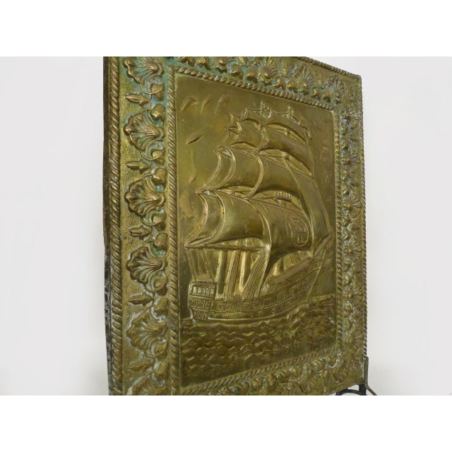 Vintage Brass Fire Screen with Sailboat Design, 1960s For Sale - Image 4 of 9