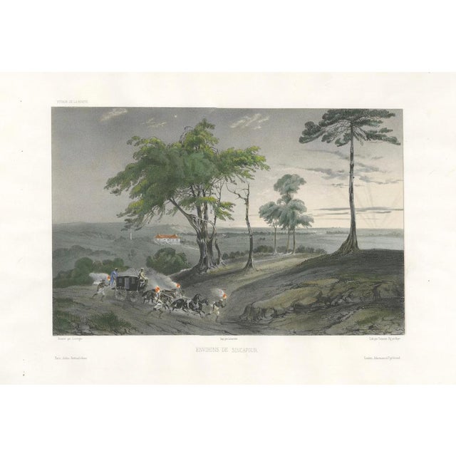 Singapore Colonial Landscape Scene, French Exploration Lithograph, 1845 A refined hand-coloured lithographic view titled...