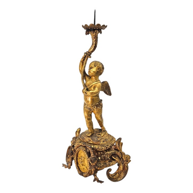19th C French Gilt Bronze Cherub Putti Candlestick Pair 14" For Sale - Image 15 of 18