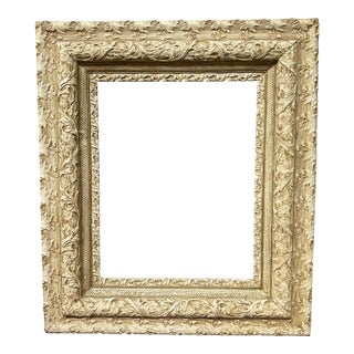 Antique Gesso & Wood Picture Frame With Floral Relief Decoration – 26.5” X 30.5” For Sale