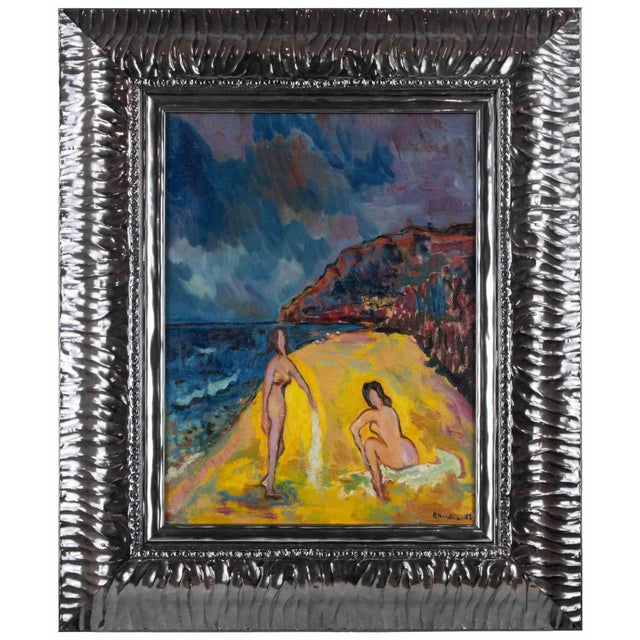 1960s Sirio Pellegrini, Nudes on the Beach, Oil on Board, 1961 For Sale - Image 5 of 5