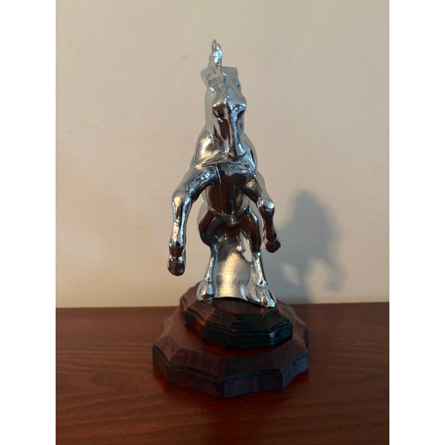 Vintage Chrome Rearing Horse Sculpture on Wood Base, Hood Ornament Style For Sale - Image 4 of 7