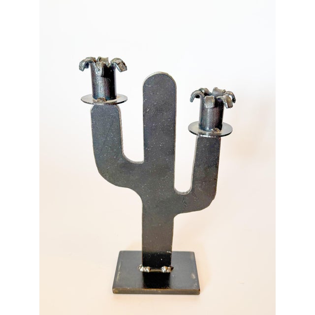 Late 20th Century Brutalist Iron Cactus Sculpture Candalabra, Signed For Sale - Image 4 of 6