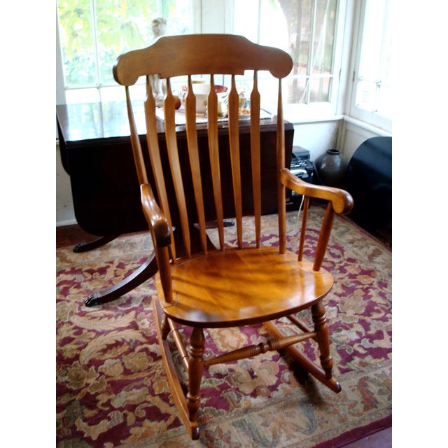 American 1980s Nichols & Stone Co. Hardwood Rocking Chair Windsor Style For Sale - Image 3 of 8