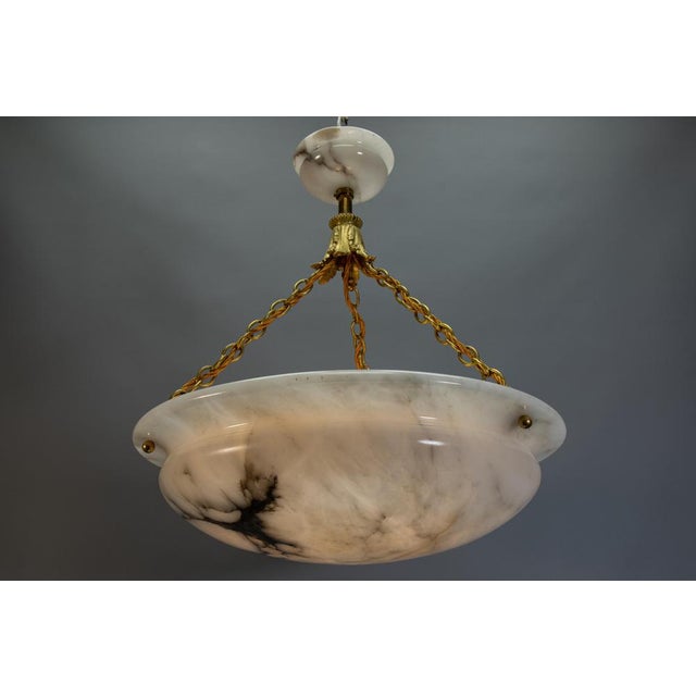 French Art Deco Black Veined Alabaster and Bronze Pendant Light, 1920s For Sale - Image 17 of 18