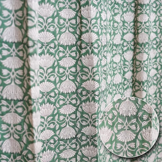 Textile Handmade Ulta Kamal Block Print Coloured Linen Curtain for Living Room or Bedroom Decor Size 54"Wx36"L For Sale - Image 7 of 7