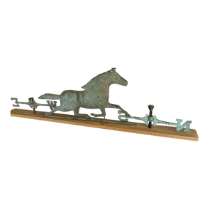 Antique Galloping Horse Copper Weathervane on Wooden Plinth Base