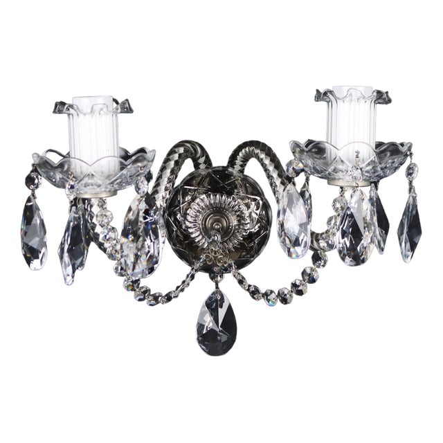 20th Century 2-Light Wall Sconce with Crystal Arms, Italy For Sale