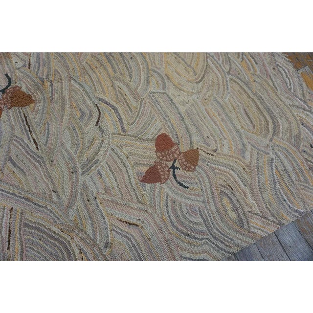 1940s Tan Ecru Abstract Folk Art Antique American Hooked Rug 4" X 8' Knotted Wool Carpet For Sale - Image 10 of 11