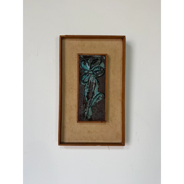 1970’s Mid-Century Modern Ceramic Flower Relief Wall Plaque – Signed For Sale - Image 4 of 9