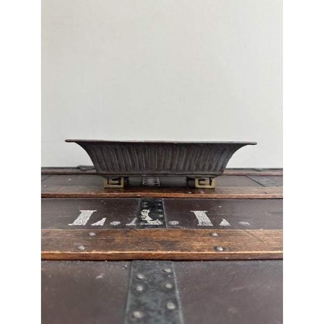 Vintage Metal Greek Key Ming Style Planter. Rectangular, metal, lightweight.