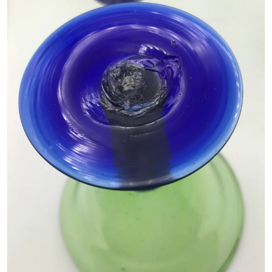1980s Vintage Mexican Handblown Green & Cobalt Blue Margarita Glasses — Set of 4 For Sale - Image 5 of 5