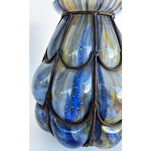 Metal Czech Wilhelm Kralik Sohn Bohemian Caged Blown Glass Vase 1920s For Sale - Image 7 of 8