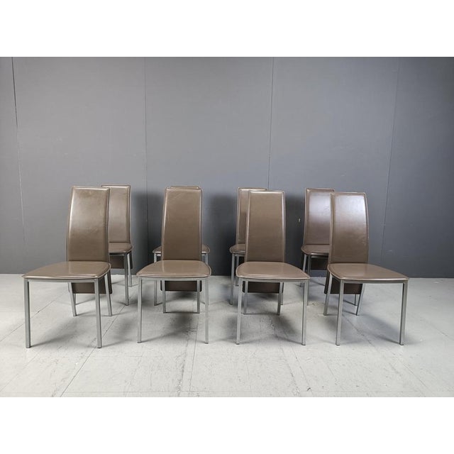 Vintage Belgian Leather Dining Chairs, 1980s, Set of 8 For Sale - Image 3 of 12