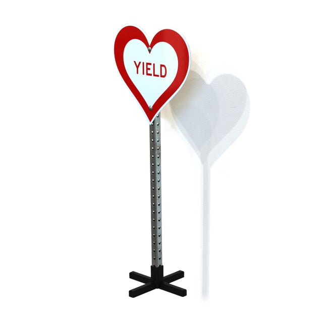 Contemporary Standing Yield - Original Freestanding Pop Art Steel Street Sign Sculpture by Scott Froschauer For Sale - Image 3 of 9