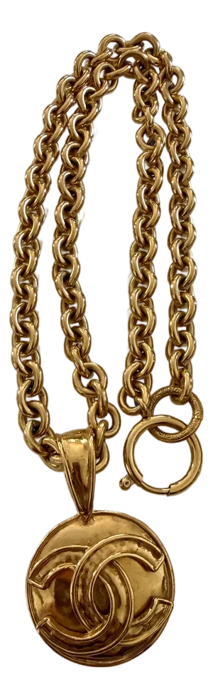 Chanel 1994 Spring Collection CC Logo Medallion Necklace in Gold Plate