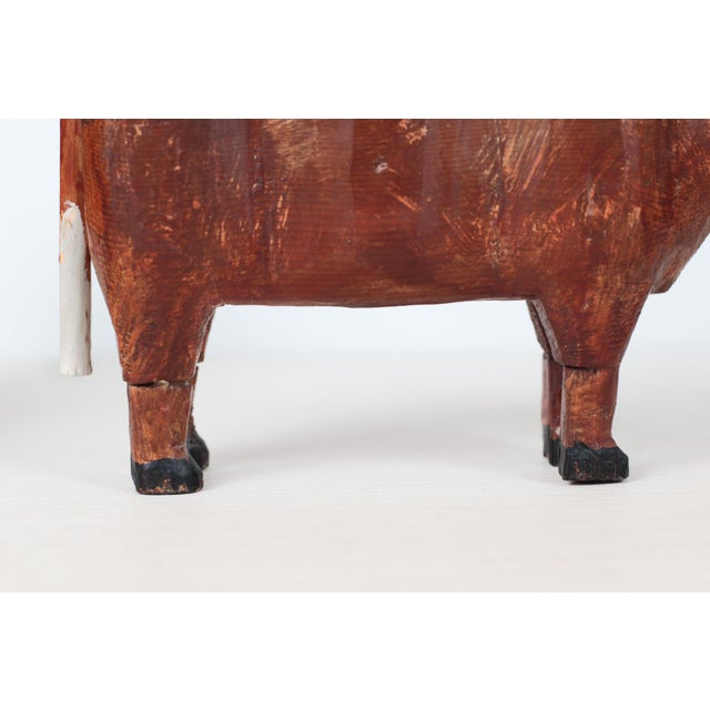 Mid-Century Folk Art Hand-Carved Wooden Bull Sculptures For Sale - Image 11 of 16