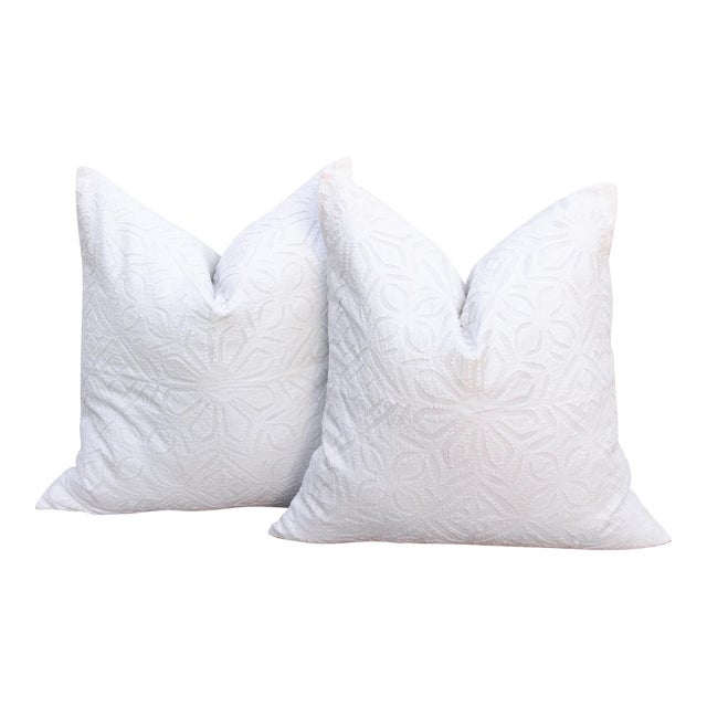 Mandala Blanca, Pair of Appliqué Pillow Covers For Sale