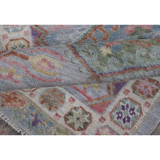 Colorful Modern Oushak Runner With Diamond Medallions and Multi-Tier Border For Sale - Image 10 of 12