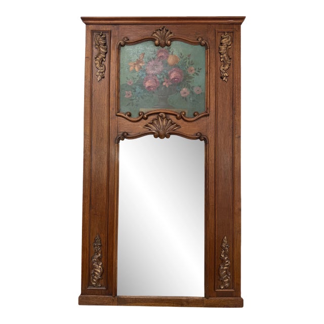 19th Century French Louis XVI Solid Oak Trumeau Mirror For Sale