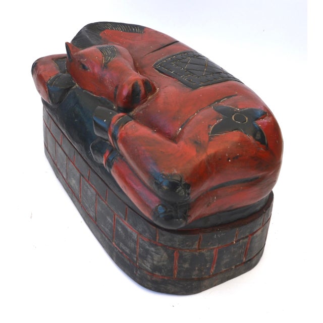 Cambodian Carved Red Wood Horse Betel Box Chairish