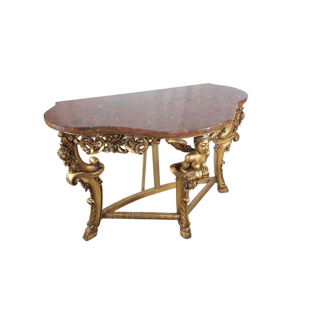 Gold Vintage 20th Century French Semi-Round Marble Top Console Table. For Sale - Image 8 of 12