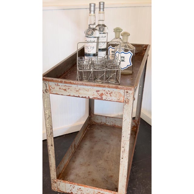 Vintage Industrial Metal Cart on Wheels, makes a great bar cart. Original gray paint remains, and the wheels make for easy...