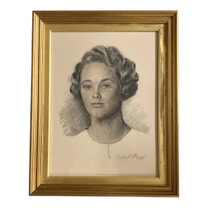 1930’s Original Pastel Female Portrait Drawing Signed Vintage Frame