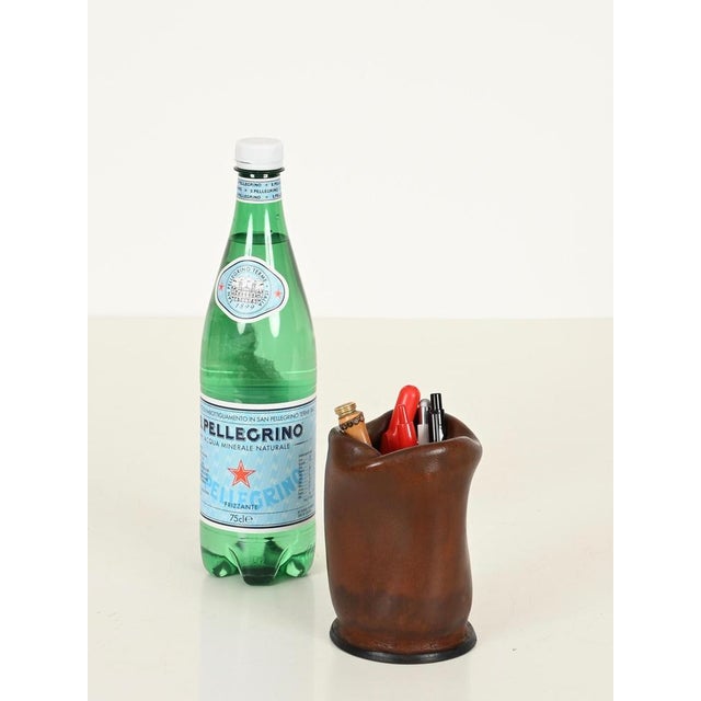 Italian Brown Curved Leather Pen Holder by Nova Tecno, Italy, 1950s For Sale - Image 6 of 12