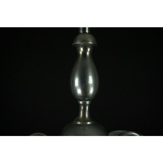 Art Deco Italian Chandelier in Nickel Brass and Frosted Glass, 1930s For Sale - Image 4 of 14
