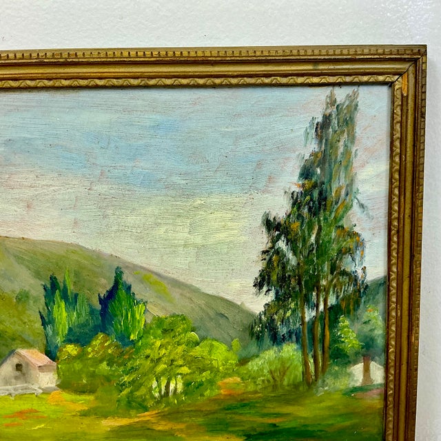 1950s 1950s Vintage Impressionist Americana Folk Art Original Oil Landscape Painting, Artist Signed. For Sale - Image 5 of 11