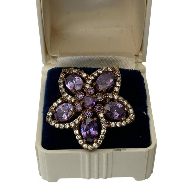1960s Amethyst Sterling Silver Ring, Size 9.5 For Sale
