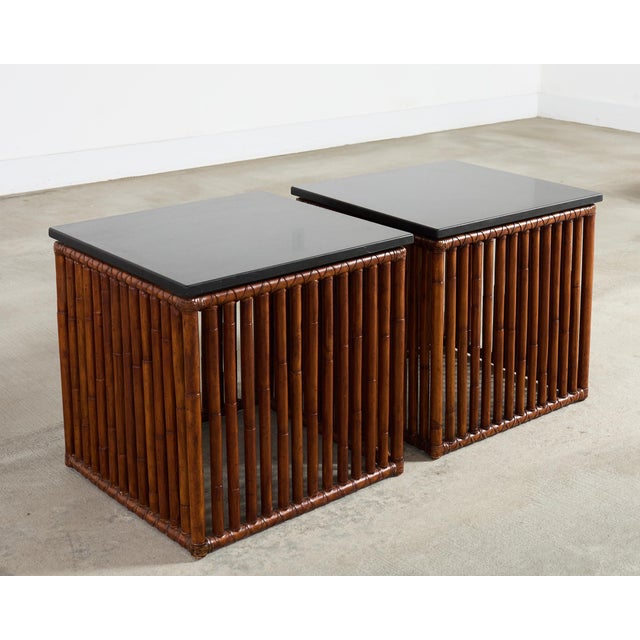 Pair of McGuire Bamboo Cube Granite Top Drinks Tables For Sale - Image 16 of 18