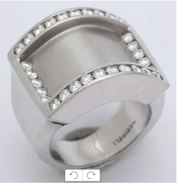 1980s Charles Krypell Diamond & Platinum Modernist Ring W Satin & Polished Finish For Sale - Image 5 of 6