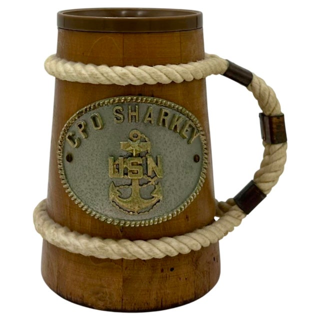 Wood Vintage Cpo Sharkey Mug Don Rickles Estate Nautical Wood Cup Tv Show 1970s For Sale - Image 7 of 7