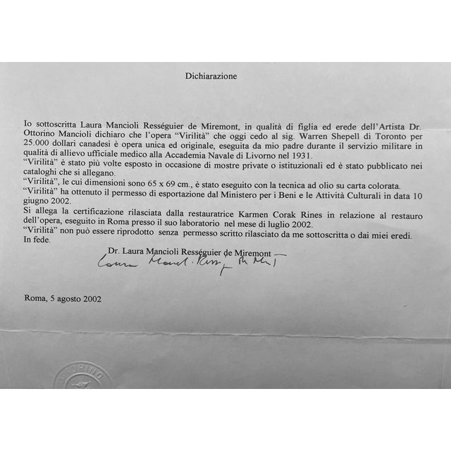 Contemporary Ottorino Mancioli, Virility (Framed Original Painting), 1931 For Sale - Image 3 of 4